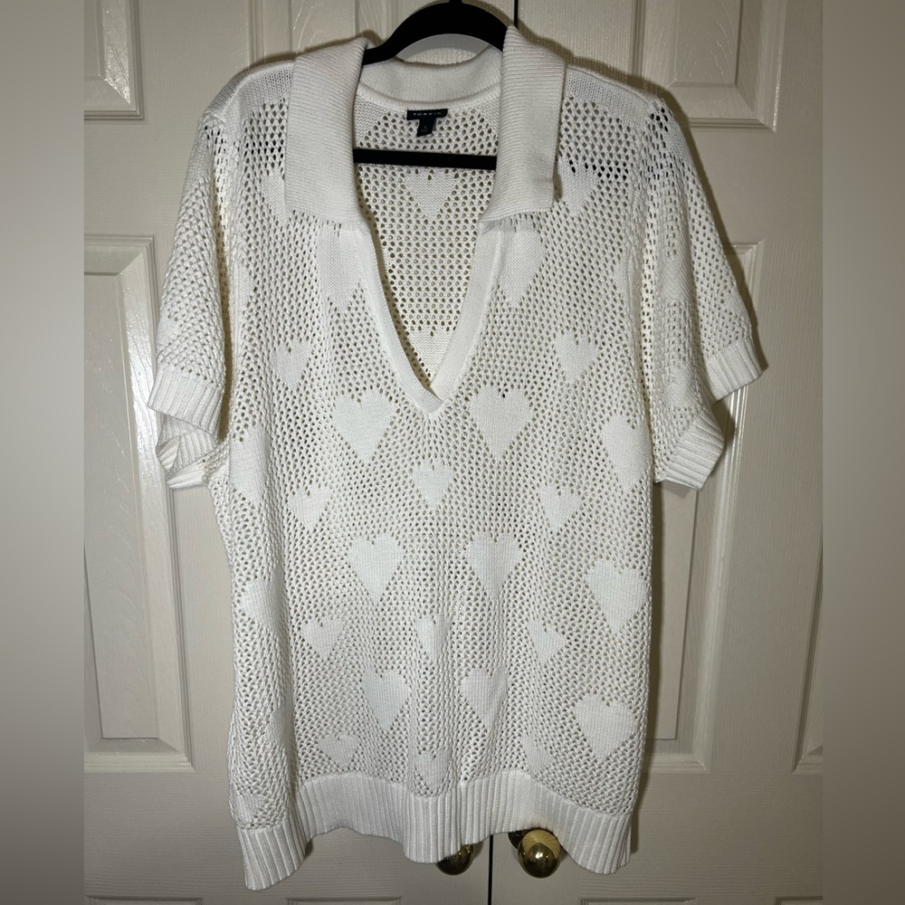 Torrid Cotton Open Stitch Collared Sweater